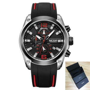 MEGIR Military Watches Men Silicone Band Waterproof Black Quartz Wristwatch Luminous Chronograph Clock Male Fashion Sports Watch