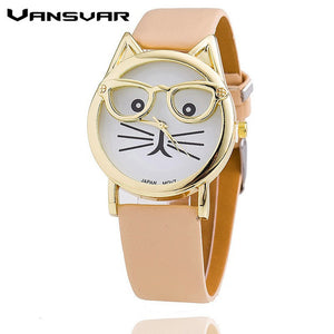 Here Kitty Kitty -  Cat style women's quartz watch with leopard wrist band