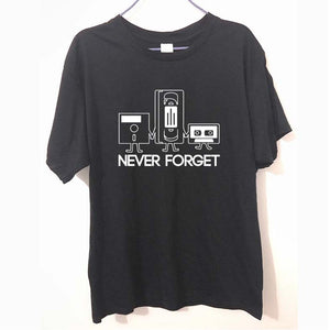 Men and Womens T shirt with Never Forget retro tech motif