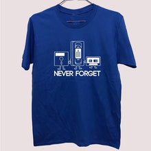 Men and Womens T shirt with Never Forget retro tech motif