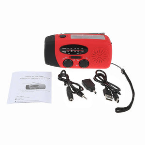 Outdoor 3 in 1 Emergency Solar and hand crank FM radio, Flashlight and smart phone charger