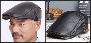 Men's Genuine Leather Retro Newsboy or Cabbie Cap
