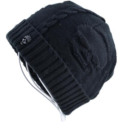 Men's Winter Skullies/ Beanies - Knitted Wool with layered Skull design and emblem