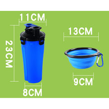 Portable 700 ml Pet water and feed storage bottle with collapsible feeder bowl