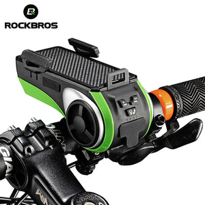 ROCKBROS Waterproof 5 in 1 Bicycle Smart Phone Holder with Power Bank, Bluetooth MP3 speaker, Bike front road lights and bell