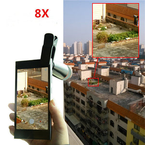 10 in 1 Smartphone Camera Monocular Lens Cell with Clip and Universal Optical, Mobile Zoom 8X