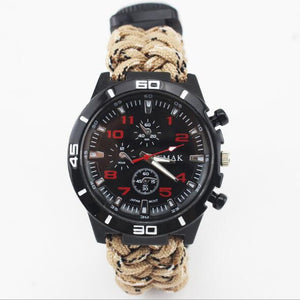 Multi-functional Survival Watch with Compass, Thermometer, Rescue Rope (Paracord Bracelet)