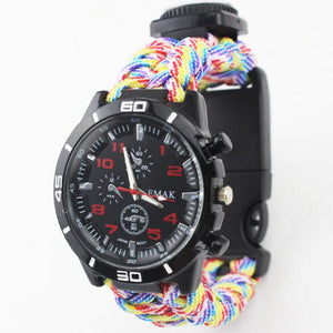 Multi-functional Survival Watch with Compass, Thermometer, Rescue Rope (Paracord Bracelet)