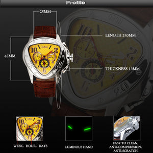 Men's automatic fashion watch with triangular face, 3 Sub-dials 6 Hands - reloj hombre