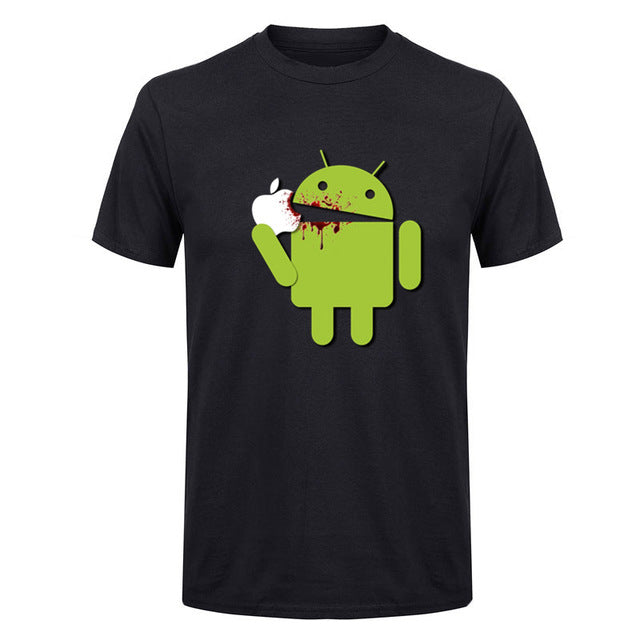 Mens and Womens T Shirt - Android eating Apple motif